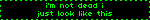 A black blinkie with an animated green border and green text in the center reading 'I'm not dead, I just look like this'.
