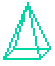 A pixelart icon of a wireframe teal triangular prism.